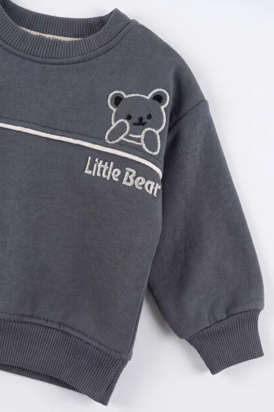Antrasit (6-24 Ay) Little Bear Nakışlı Kıl Biyei İçi Şardonlu Erkek Bebek Kışlık Takım 495704