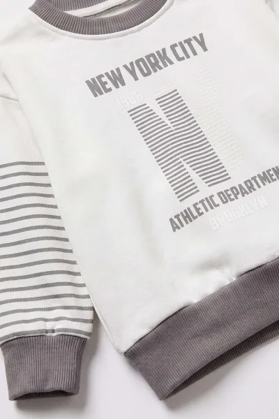 Antrasit (6-24 Ay) NYC  Baskılı 3 İp Şardonlu Erkek Bebek Kışlık Takım 501019