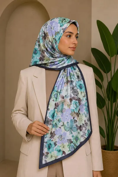 Antrasit 70x180 Cm Dijital Baskılı Botanik Desen Soft Şal 482159