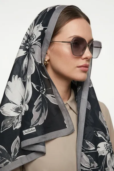 Antrasit 75*180 Cm Çok Çiçek Baskılı Dijital Soft Tülbent Şal 469402
