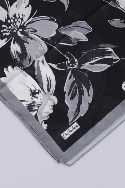 Antrasit 75*180 Cm Çok Çiçek Baskılı Dijital Soft Tülbent Şal 469402