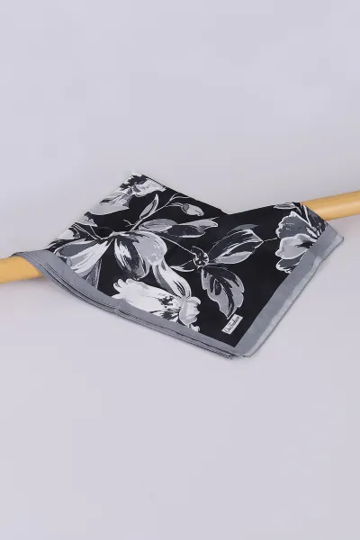 Antrasit 75*180 Cm Çok Çiçek Baskılı Dijital Soft Tülbent Şal 469402