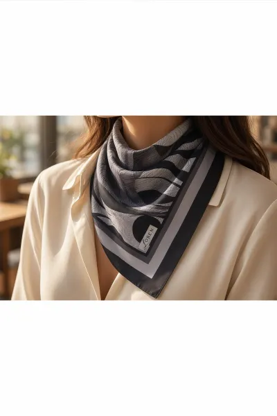 Antrasit 90x90 Cm Dijital Baskılı Armonia Desen Soft Eşarp 498621