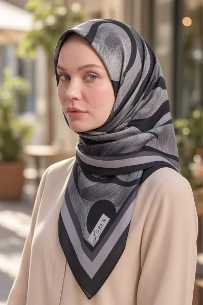 Antrasit 90x90 Cm Dijital Baskılı Armonia Desen Soft Eşarp 498621