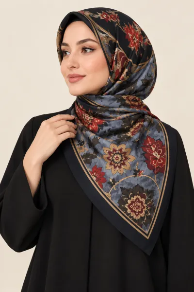 Antrasit 90x90 Cm Dijital Baskılı Heritage Desen Soft Eşarp 498577