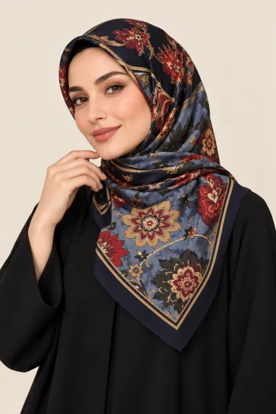 Antrasit 90x90 Cm Dijital Baskılı Heritage Desen Soft Eşarp 498577