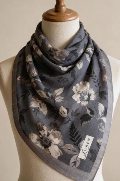 Antrasit 90x90 Cm Dijital Baskılı Rosalie Desen Soft Eşarp 498544