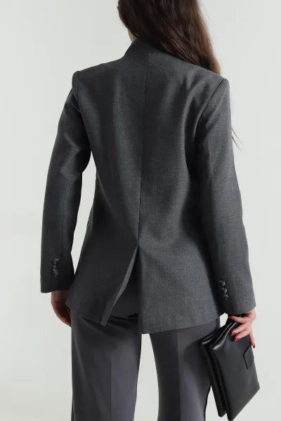 Antrasit Asimetrik Kruvaze Bezayağı Kadın Blazer Ceket 497647