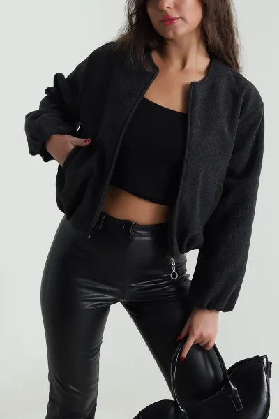 Antrasit Astarlı Beli Lastikli Kaşe Mont 489377