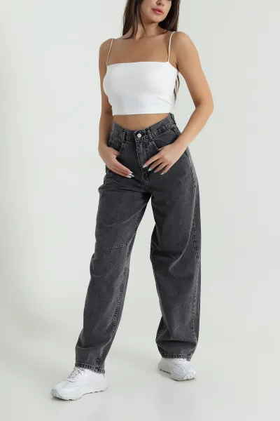 Antrasit Baggy Kadın Kot Pantolon 483923