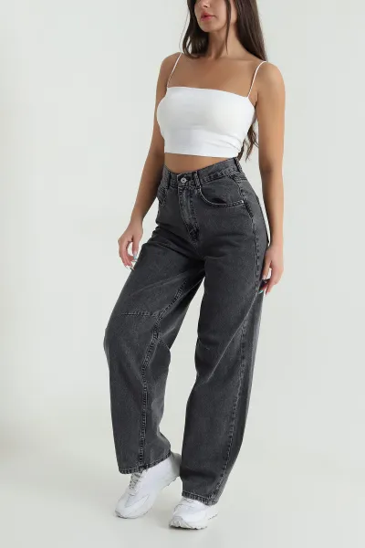 Antrasit Baggy Kadın Kot Pantolon 483923