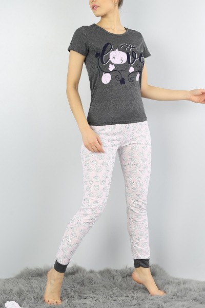Antrasit Baskılı Bayan Pijama Takımı 54875