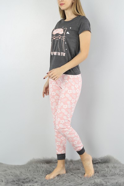 Antrasit Baskılı Bayan Pijama Takımı 54907