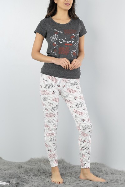 Antrasit Baskılı Bayan Pijama Takımı 54914