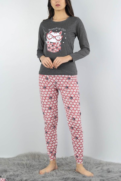 Antrasit Baskılı Bayan Pijama Takımı 54933
