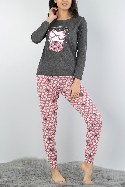 Antrasit Baskılı Bayan Pijama Takımı 54933