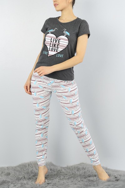 Antrasit Baskılı Bayan Pijama Takımı 54941