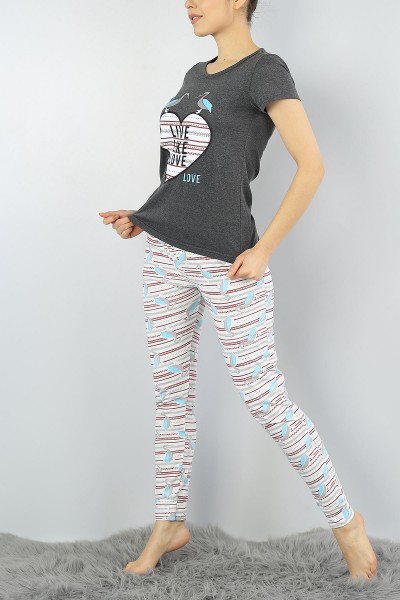 Antrasit Baskılı Bayan Pijama Takımı 54941