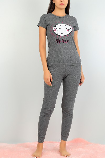 Antrasit Baskılı Bayan Pijama Takımı 73483