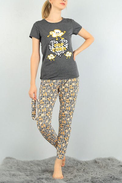 Antrasit Baskılı Bayan Pijama Takımı 73490