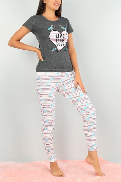 Antrasit Baskılı Bayan Pijama Takımı 73492