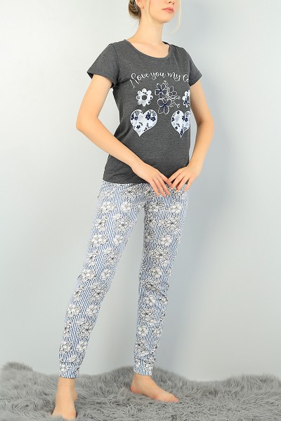 Antrasit Baskılı Bayan Pijama Takımı 73502