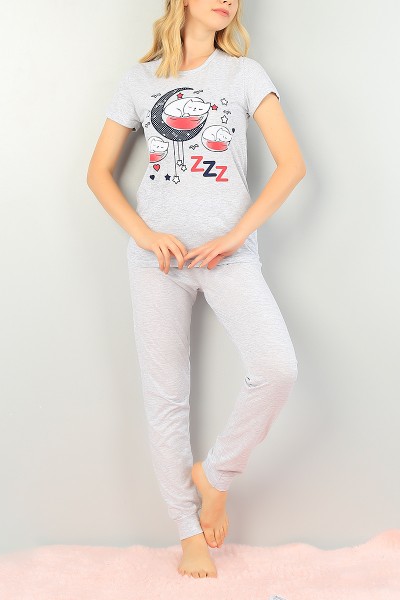 Antrasit Baskılı Bayan Pijama Takımı 73503