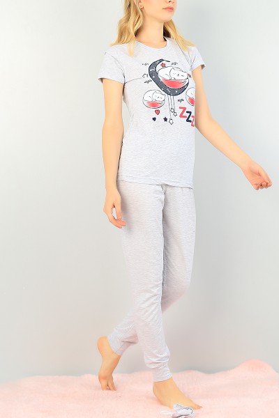 Antrasit Baskılı Bayan Pijama Takımı 73503