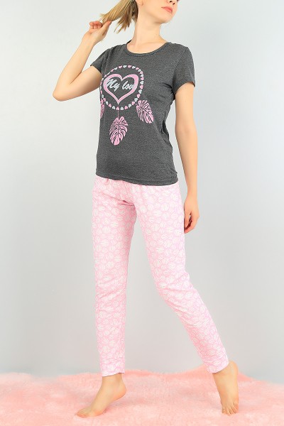 Antrasit Baskılı Bayan Pijama Takımı 73506