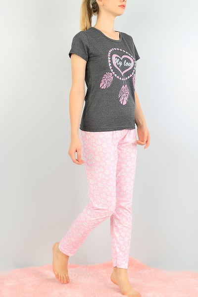 Antrasit Baskılı Bayan Pijama Takımı 73506