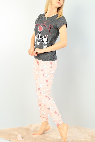 Antrasit Baskılı Bayan Pijama Takımı 73586