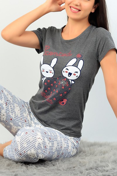 Antrasit Baskılı Bayan Pijama Takımı 73593