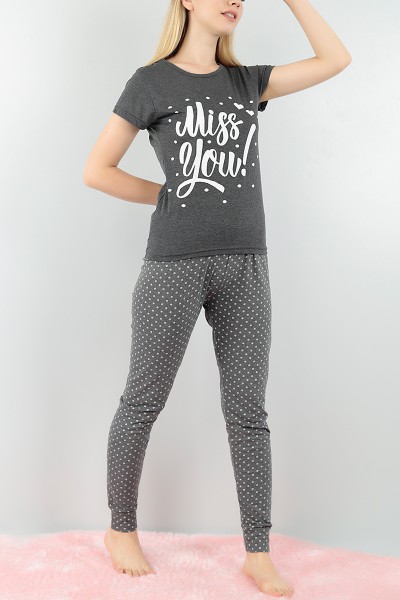 Antrasit Baskılı Bayan Pijama Takımı 73624