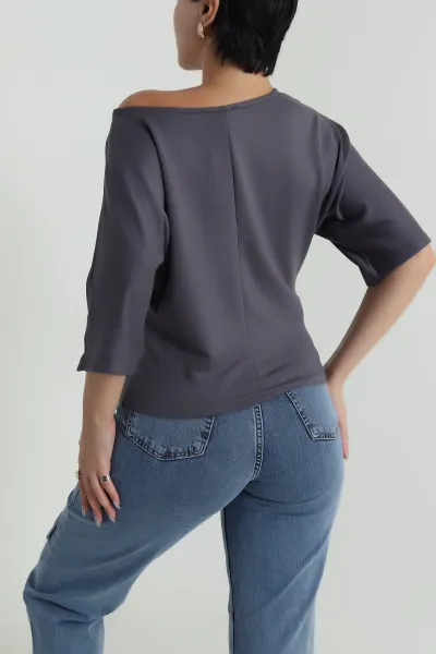 Antrasit Baskılı Kristal Kadın Bluz 482069