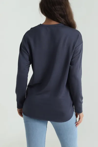 Antrasit Baskılı Kristal Kadın Sweat Tunik 485137