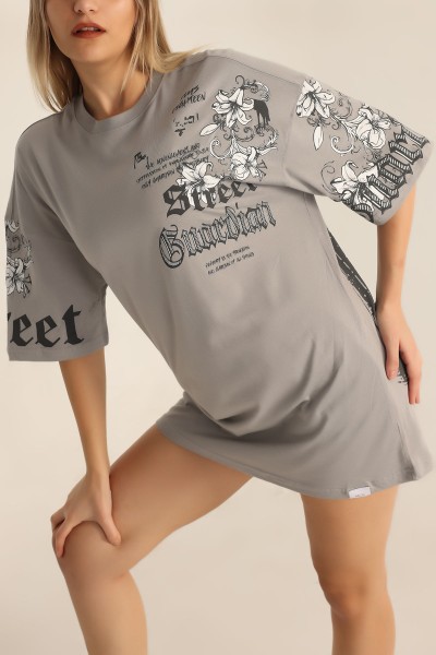 Antrasit Baskılı Oversize Tişört 184606