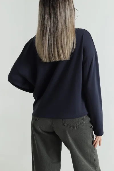 Antrasit Baskılı V Yaka Vortex Kadın Bluz 487900