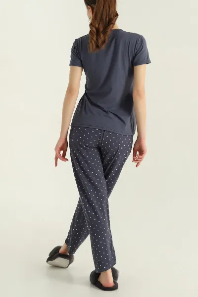 Antrasit Baskılı Viskon Kadın Pijama Takımı 347348