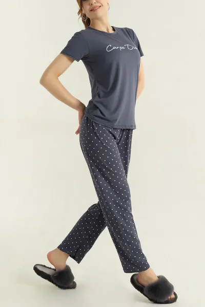 Antrasit Baskılı Viskon Kadın Pijama Takımı 347348