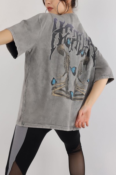 Antrasit Batik Yıkamalı Oversize Tİşört 166159