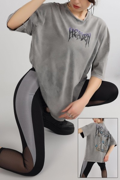 Antrasit Batik Yıkamalı Oversize Tİşört 166159