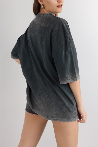 Antrasit Batik Yıkamalı Oversize Tİşört 166160