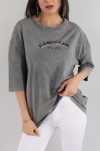 Antrasit Batik Yıkamalı Oversize Tİşört 166165
