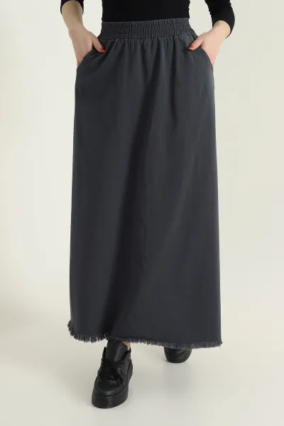 Antrasit Beli Lastikli Gabardin Kadın Etek 428735