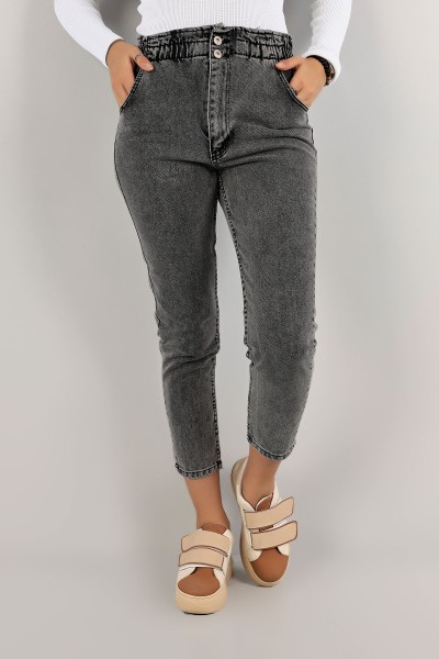 Antrasit Beli Lastikli Mom Kot Pantolon 134623