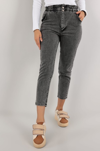 Antrasit Beli Lastikli Mom Kot Pantolon 134623