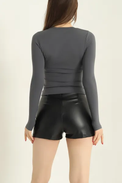 Antrasit Belize Parmak Geçmeli Badi Bluz 326625