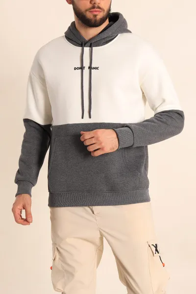 Antrasit Beyaz Çift Renkli Oversize Baskılı Erkek Sweatshirt 227055