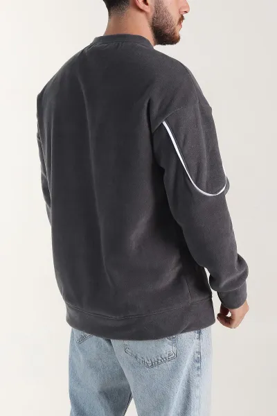Antrasit Bisiklet Yaka Polar Kumaş Yazı Detaylı Erkek Sweatshirt 404253