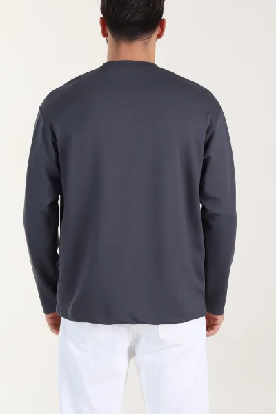 Antrasit Bisiklet Yaka Yazı Detaylı Erkek Sweatshirt 409093